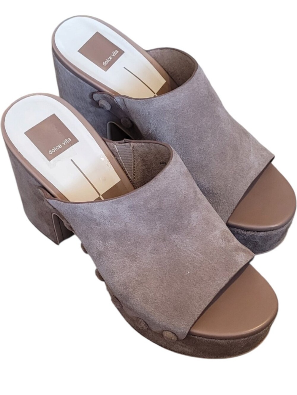 Dolce Vita Emol Taupe Suede Open-Toe Platform Mules Size 9